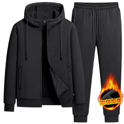 Autumn and winter hooded cardigan with fleece and thickened two-piece sporty and fashionable pure cotton set