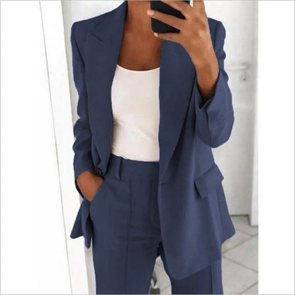 Elegant Slim Fit Suit Jacket And Pants Set for Women 2024 New Fashion Spring Autumn Turn-down Collar High-end Feeling