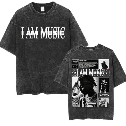 Retro Washed Playboi Carti I AM MUSIC Logo T Shirt Opium Ken Carson Narcissist Tour Antagonist Rap T-shirts Men's Oversized Tees