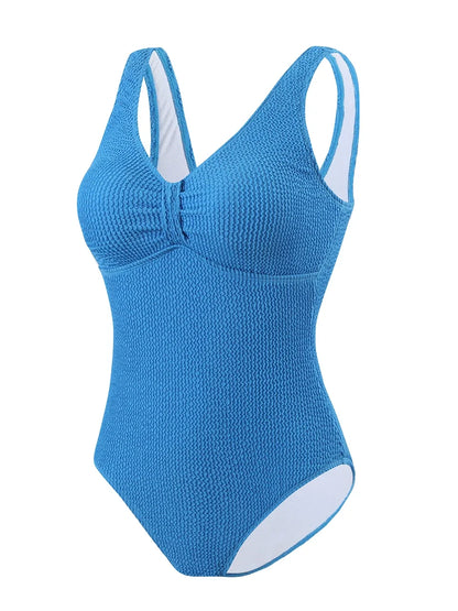 Slim V Neck Swimsuit Women 2025 New One Piece Vacation Swimwear Solid Bodysuit Female Bathers Swimming Monokini Summer Beachwear