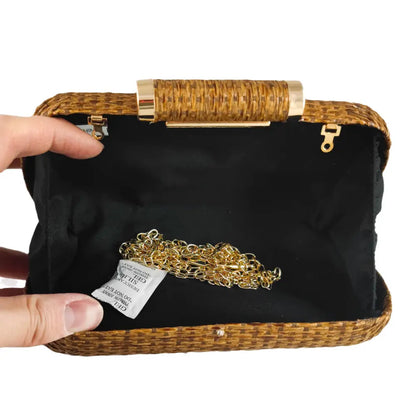 Straw Women Metal Clutches Chain Shoulder and Crossbody Bags Ladies Party Cockatail Evening Beach Clutch Purse