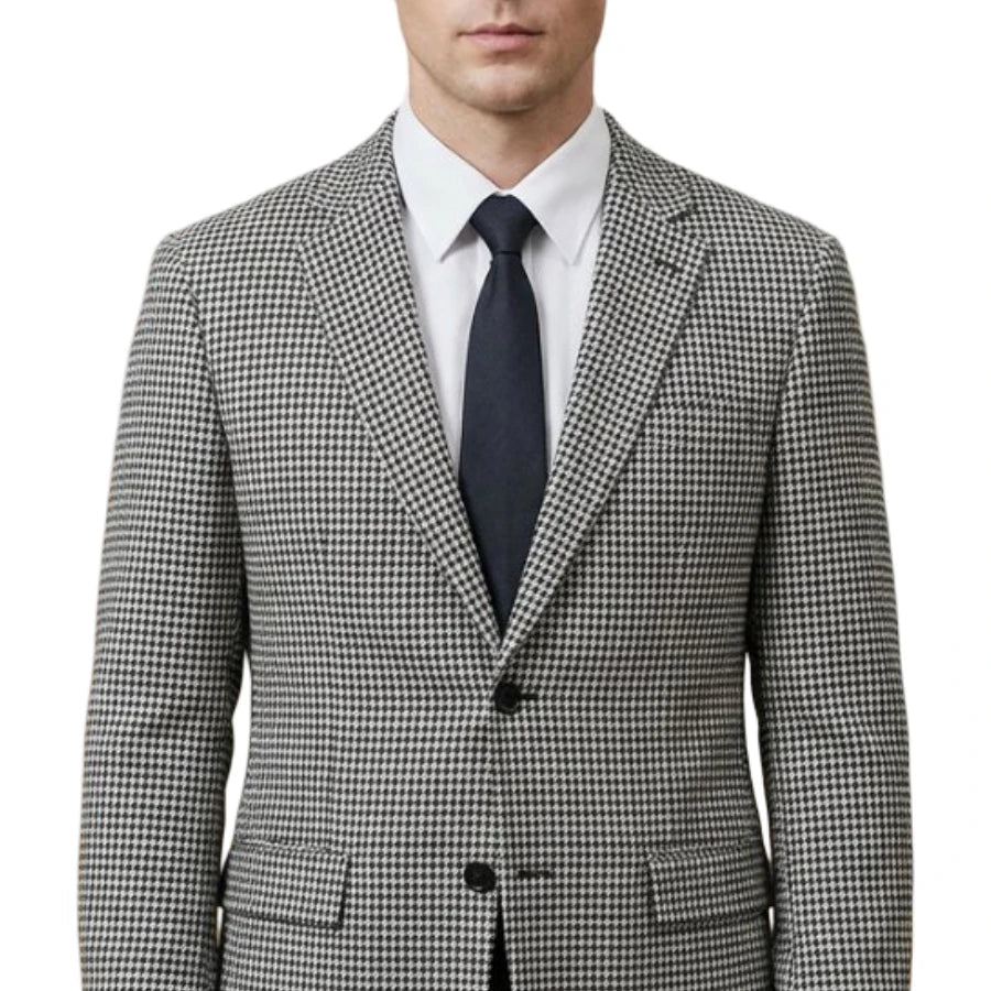 Check Blazer for Men 1 Piece Slim Fit Suit Jacket with 2 Side Slit Houndstooth Plaid Casual Notched Lapel Male Fashion Suit