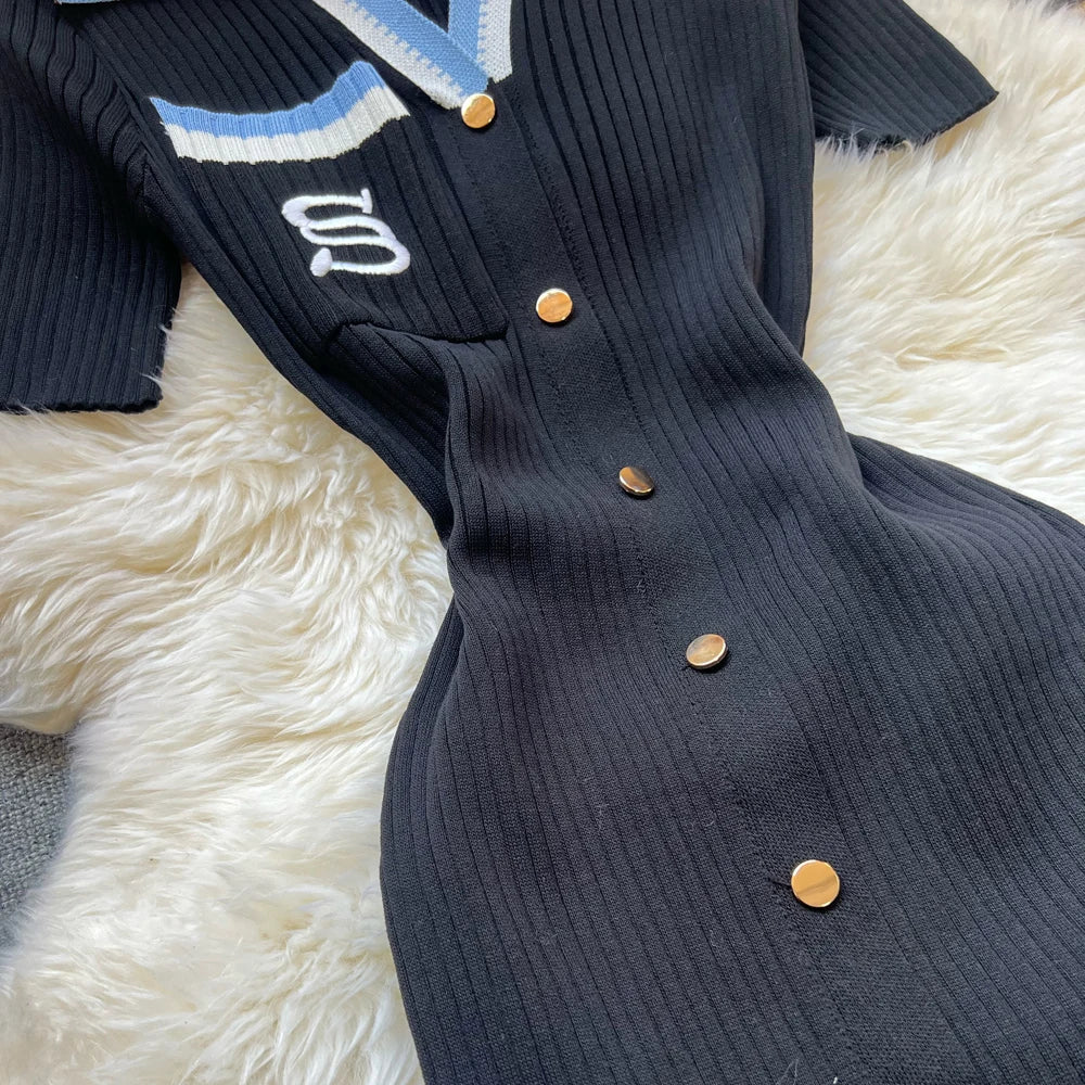 Brand Fashion Summer Knitted Dress Women 2025 New Y2K Embroidery Long Bodycon Sweater Dress Streetwear Lady Vestidos