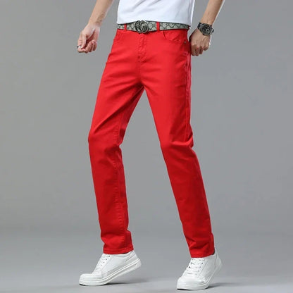 Men's Slim Fit Pants Casual Colorful 2025 Spring New Straight Trousers Men Cotton Stretch Fashion Pants Red Yellow Pink Blue