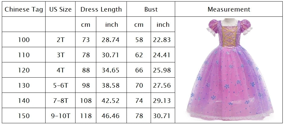Girls Birthday Party Deluxe Rapunzel Dress With Sequined Bodice Tangled Movie Cosplay Princess Costume Carnival Fairy Tale Gown