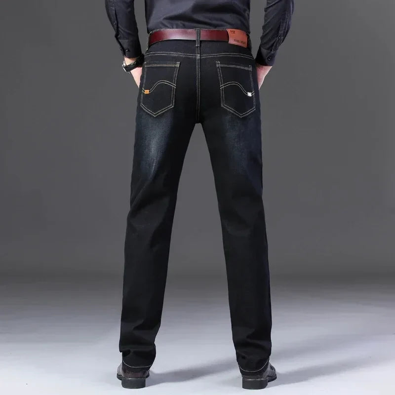 Classic Black Men's Jeans Straight Leg Baggy Plus Size Pants Wear Comfortable Dark Pants Thin Pants for Dad Gift Dad Pants