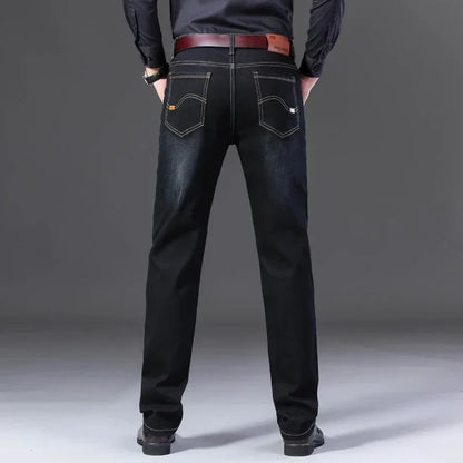Classic Black Men's Jeans Straight Leg Baggy Plus Size Pants Wear Comfortable Dark Pants Thin Pants for Dad Gift Dad Pants