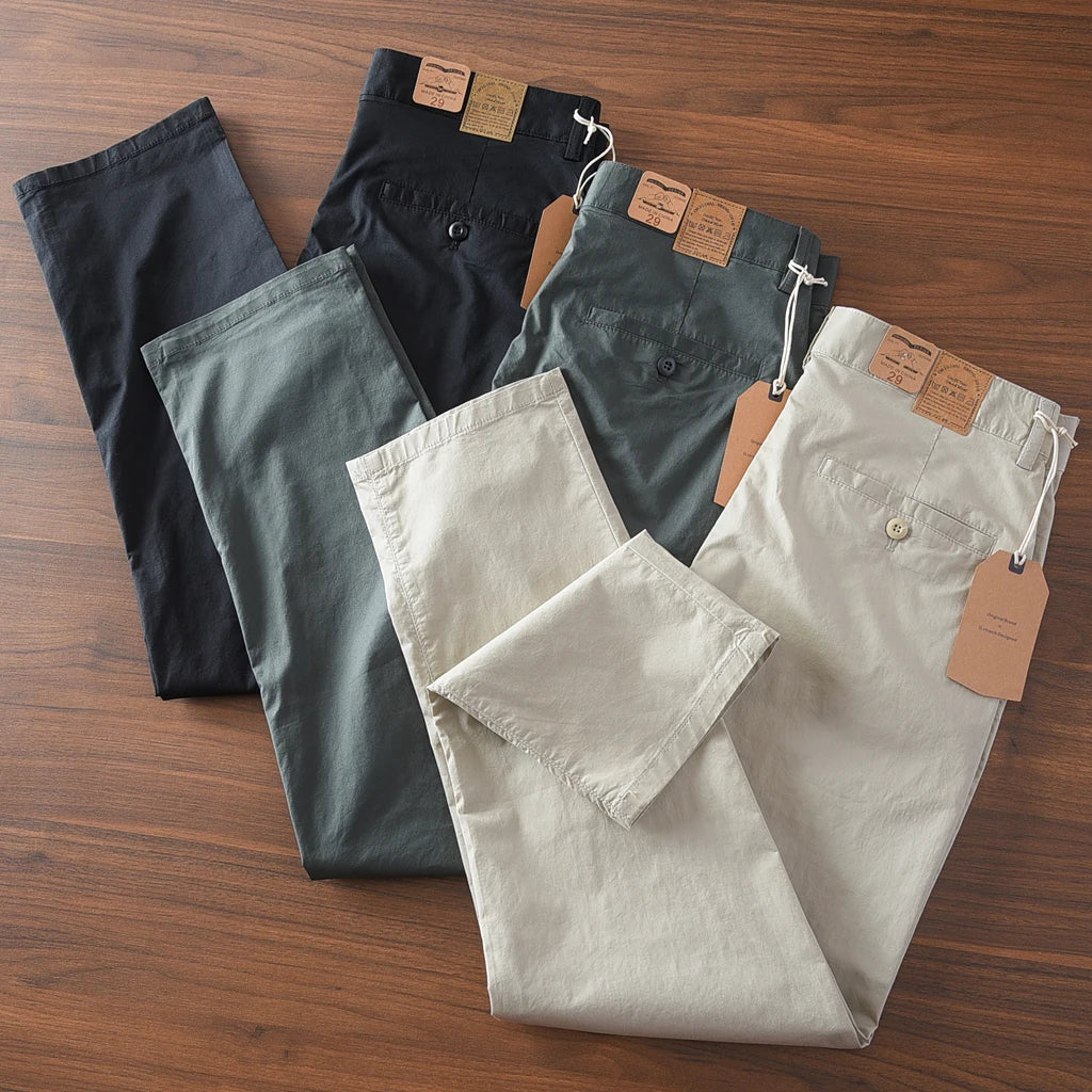 2025 Summer New American Retro Thin Micro Elasticity Casual Pants Men's Simple 97% Cotton Slim CHINO Business Straight Trousers