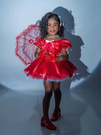 Shiny Mini Satin Girl Flowers Dress O Neck Short Sleeves A Line Ball Gowns Kid Birthday Dress Celebrity Customized