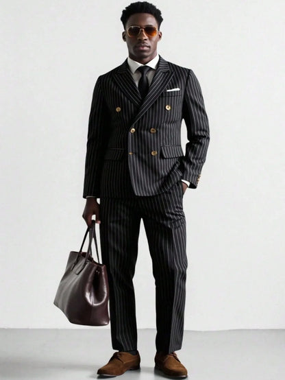 High-quality European and American Men's Clothing, Formal Suits with Stripes, Trousers for Business, Formal Dinners, Weddings