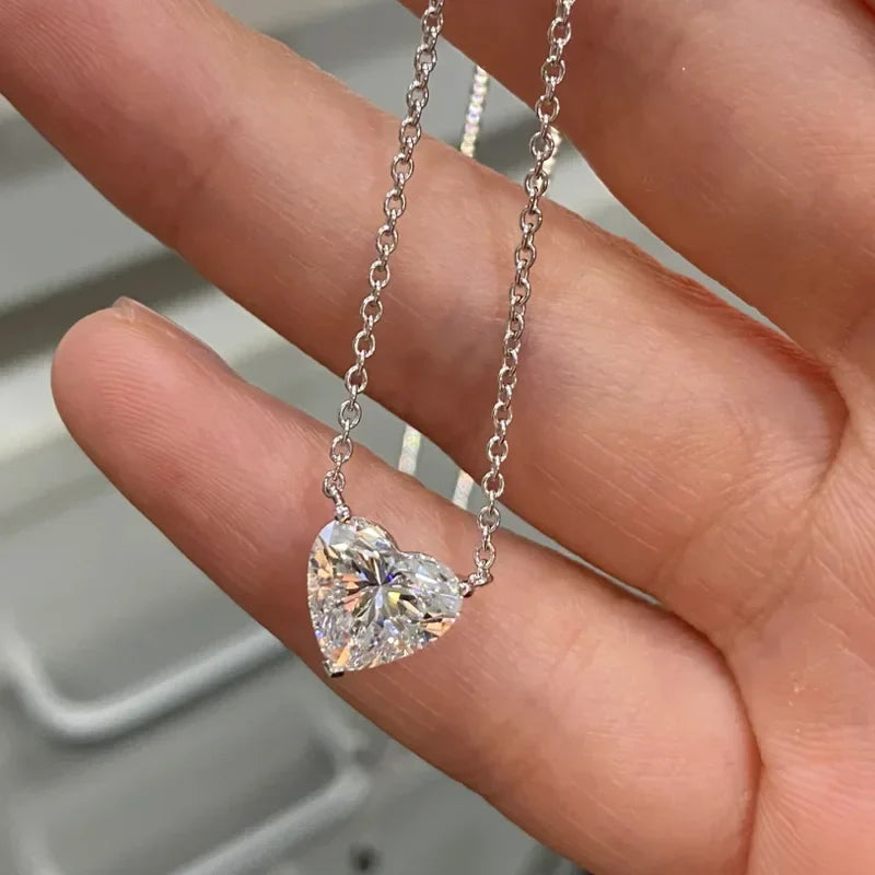 1/2/3ct Heart Cut Moissanite Pendant Necklace S925 Pure Silver Plated 18K Gold Women Necklace jewelry Gift GRA Certified