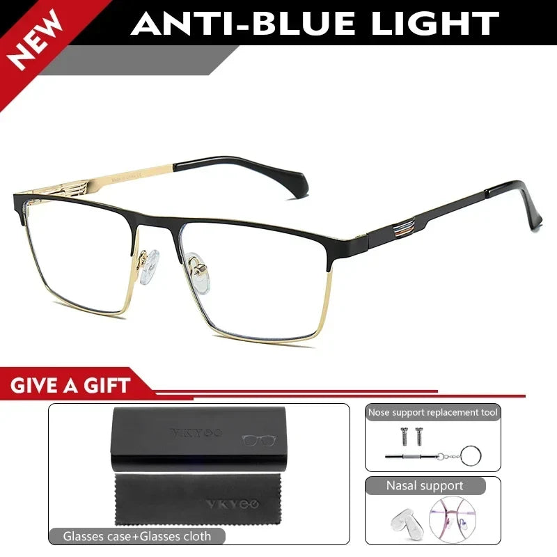 New Metal Eyeglasses Square Frame Business Casual Anti-blue Light Reading Glasses Men's Prescription Customized 6915