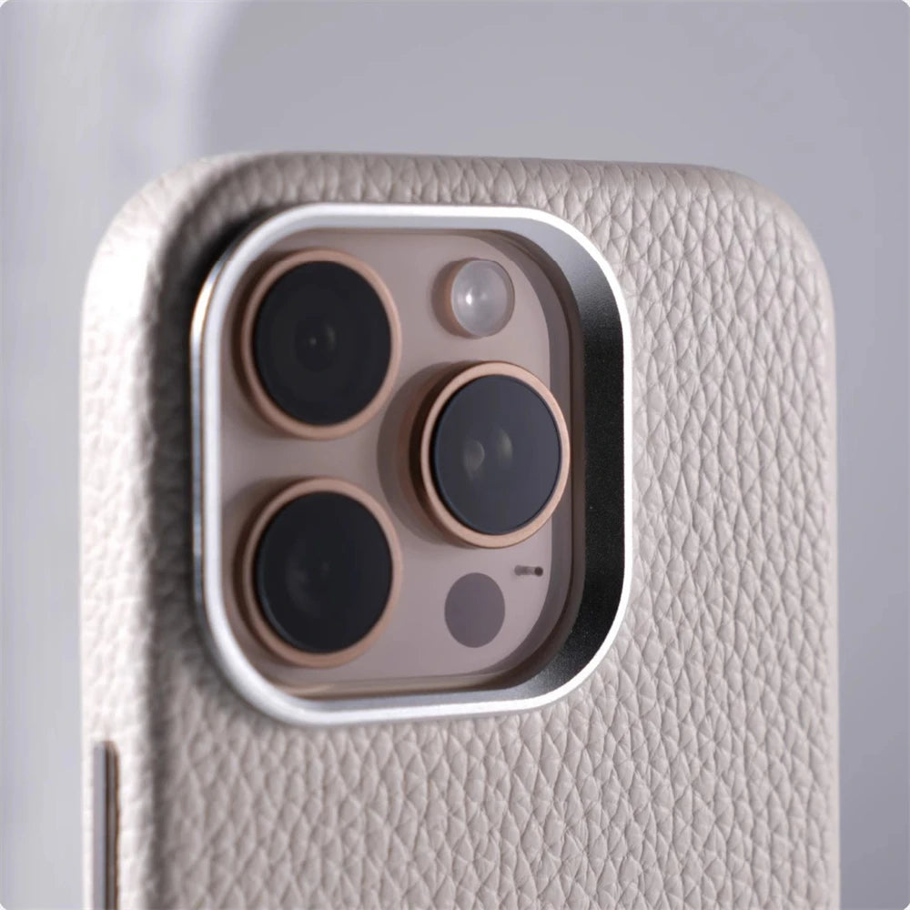 Luxury Business Lychee Texture Leather Shockproof Case For iPhone 17 Pro Max 16 15 14 13 For MagSafe Magnetic Alloy Lens Cover