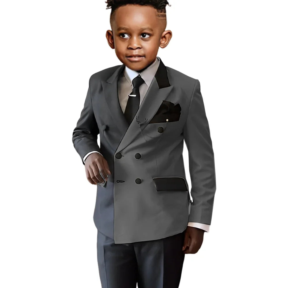 Fashionable Colour-blocked Boys Suits 2 Pieces Piano Performance Wear,Double Breasted Kids Tuxedo Sets Wedding Party Outfit