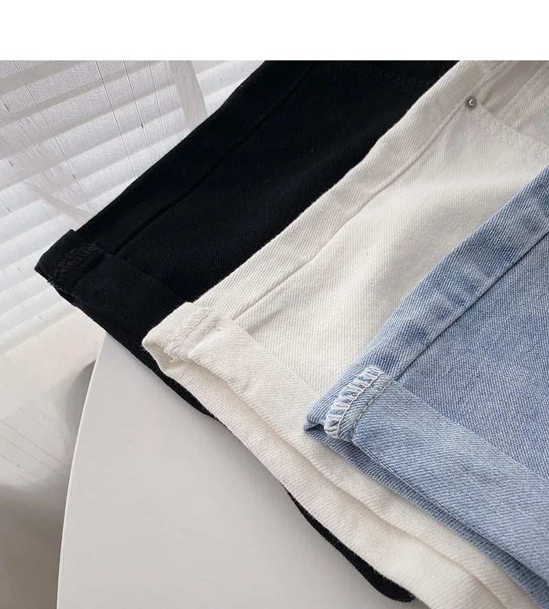 Wide Leg Denim Shorts With Belt Women Summer High Waist Pocket Hot Pants Streetwear Korean Fashion Casual Cowboy Jeans Shorts