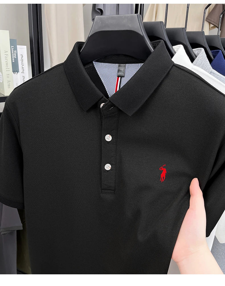 Luxury brand short sleeve men polo shirt summer ice silk breathable high-end pony embroidery design casual business Paul T-shirt