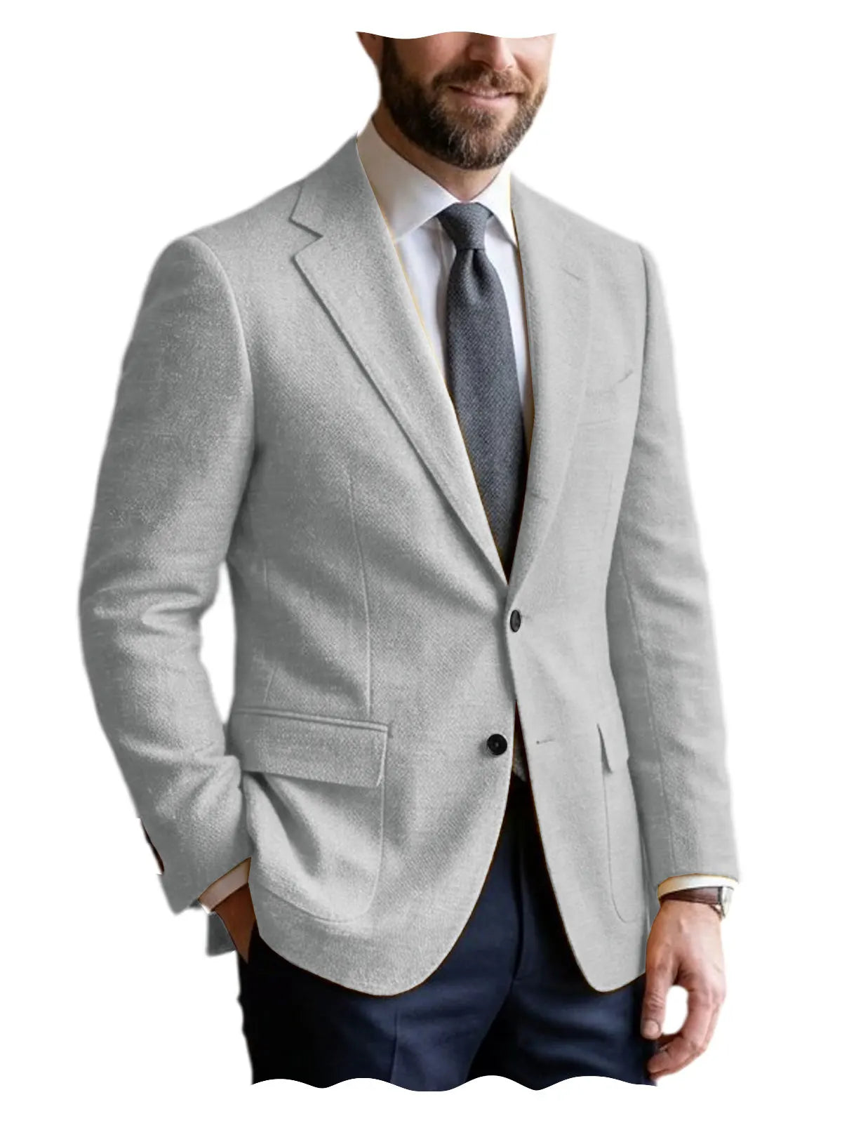 Men's Linen Blazer Notched Lapel 2 Button Slim Fit Suit Jacket Lightweight Breathable Men Business Wedding Party for Spring