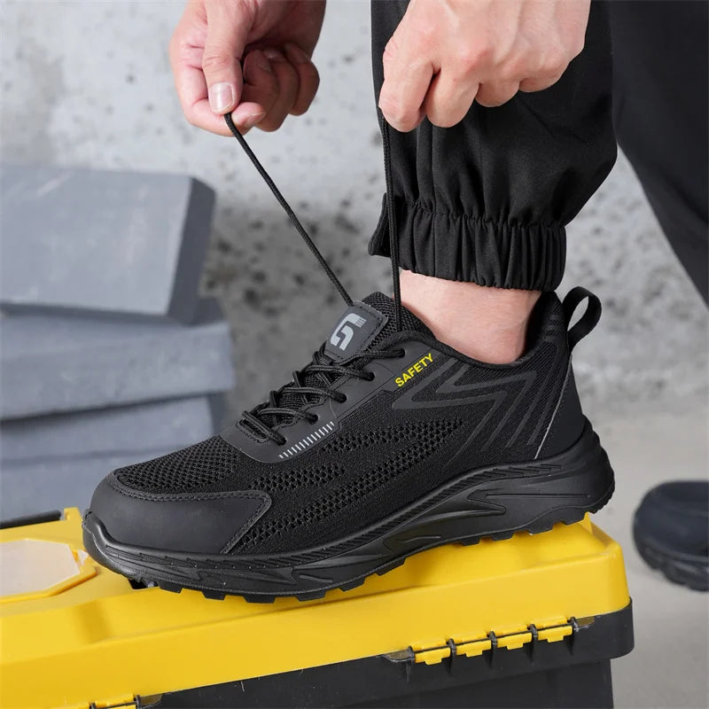 Summer Breathable Men Labor Shoes Lightweight Work Safety Boots Sneakers Anti Nail Indestructible Steel Toe Male Footwear