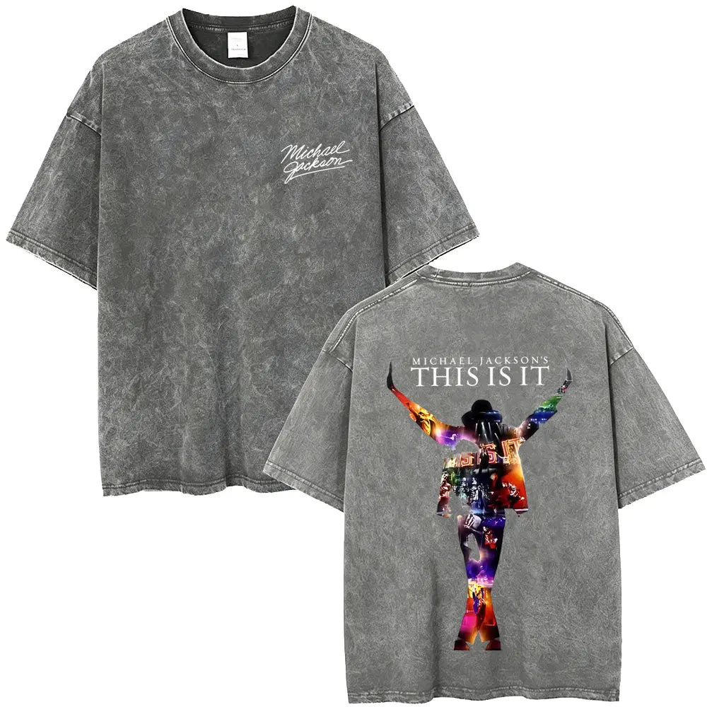 Washed Vintage Michael Jackson Face Graphic T-shirt Men Women Fashion Hip Hop Oversized T-shirts Male Retro Gothic Rock T Shirts