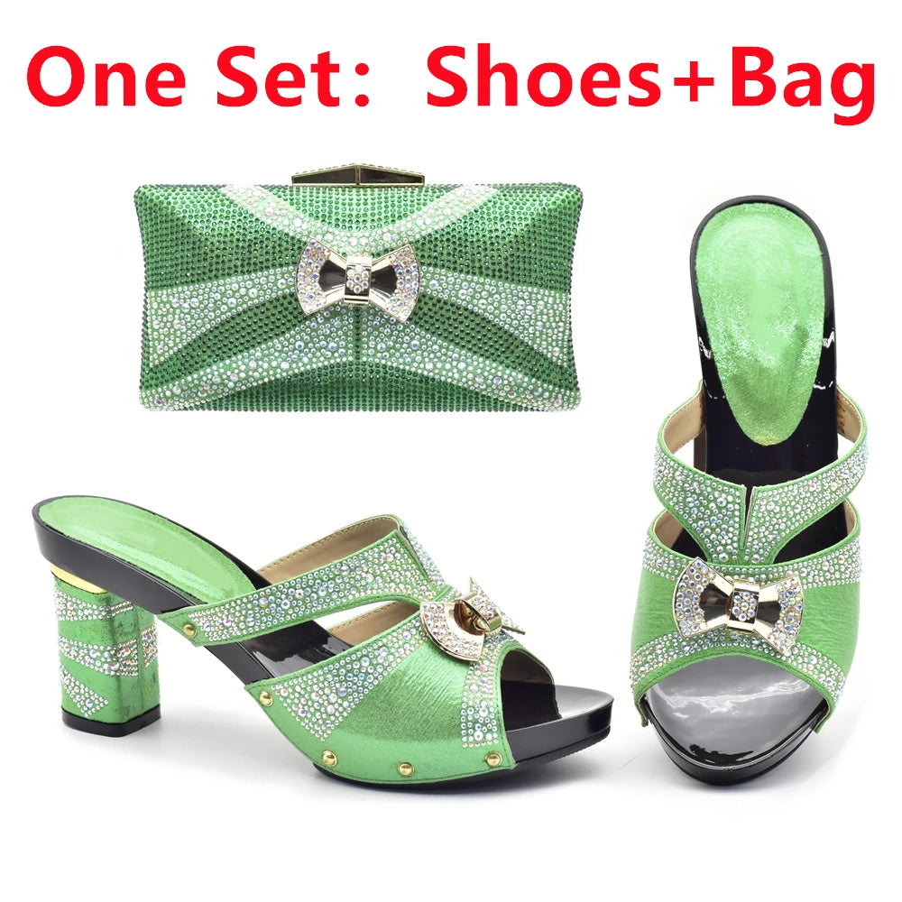 Latest Red Color Italian Ladies Shoes and Bag Sets Decorated with Rhinestone African Matching Shoes and Bags Italian In Women