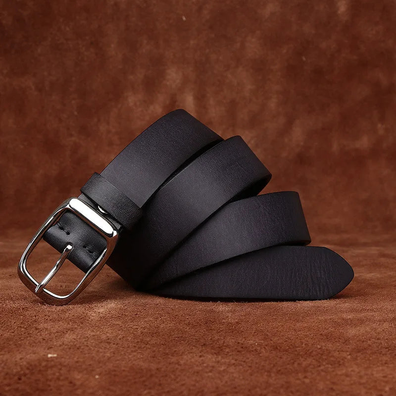 3.3CM Pure Cowhide High Quality Genuine Leather Belts for Men Brand Strap Male Stainless Steel Buckle Business Jeans Cowboy