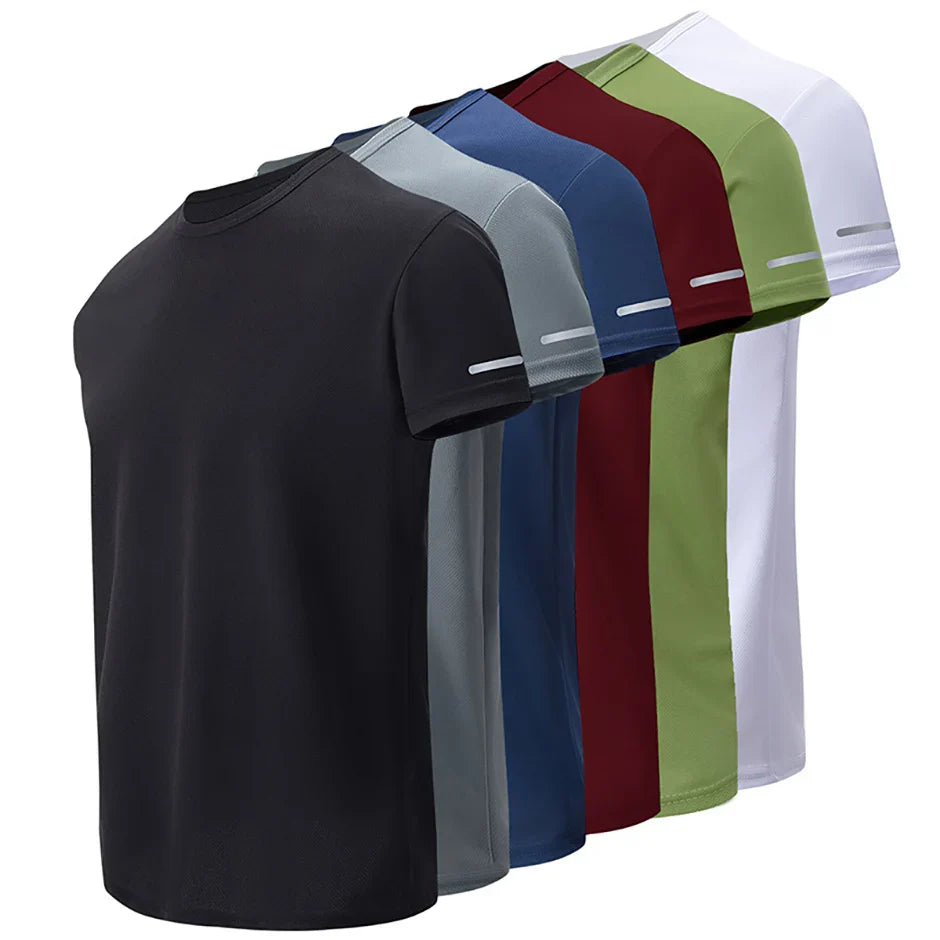 2/4/6Piece Four Seasons Men's Solid Color Round Neck Short Sleeve Top With Printed Cuffs Youth Sports And Leisure T-shirt trendy