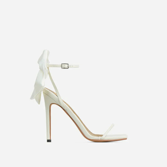Aneikeh 2026 Summer PU Butterfly-Knot Sandals Square Toe Thin Heels Party Shallow Concise Sweet Buckle Strap Adult Open  Pleated