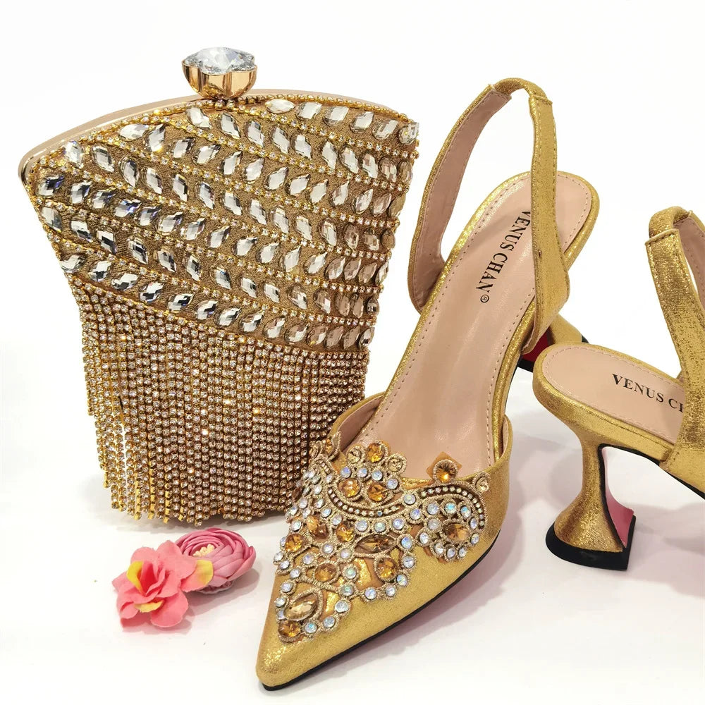 2023 New Fashion Simple And Versatile Silver Pointed Toe High Heels Comfortable To Wear Party Ladies Shoes And Bag