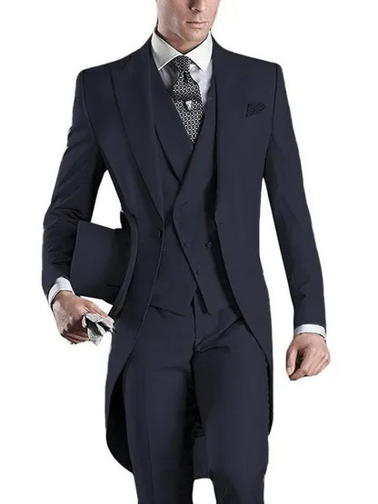 Costume Homme 3 Pieces Fashion Tuxedos Groom Wedding Men Suits Tuxedo Terno Masculino De Pour Hommes Blazer (Jacket+Pants+Vest)