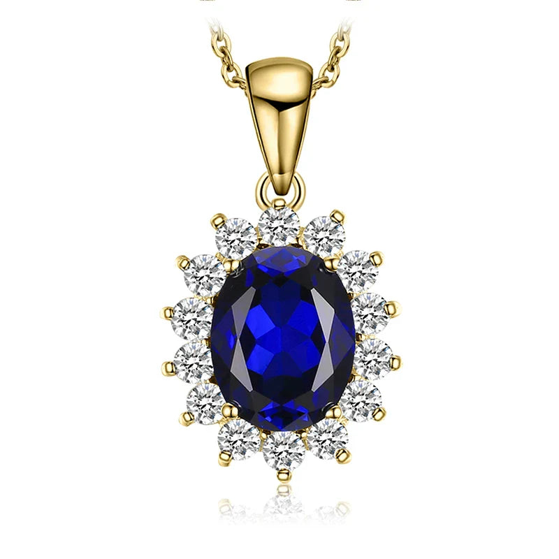 Princess Diana Created Blue Sapphire Ruby Simulated Emerald 925 Sterling Silver Pendant Necklace Women No Chain
