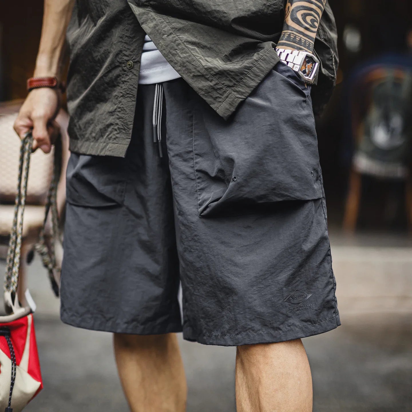 Summer Men's Casual Shorts Outdoor Workwear Straight Fit Multi-pocket Sports Shorts Mid-Rise Elastic Waistband Pants