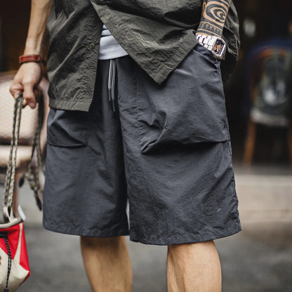 Summer Men's Casual Shorts Outdoor Workwear Straight Fit Multi-pocket Sports Shorts Mid-Rise Elastic Waistband Pants