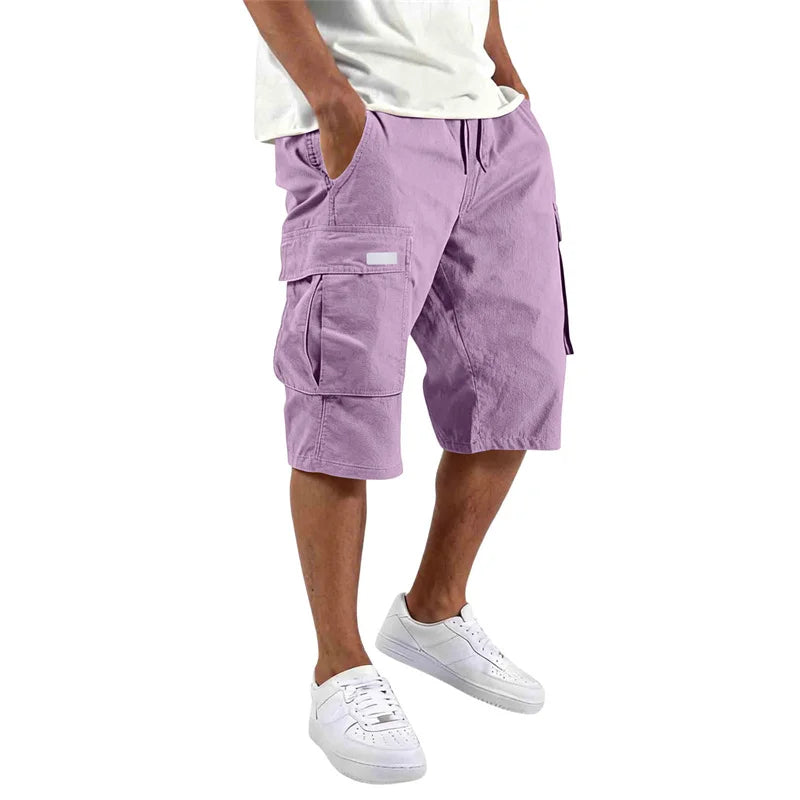 2026 NEW men loose straight pants Casual multi-pocket Shorts Summer Five-Inch Men's drawstring Sports cargo short