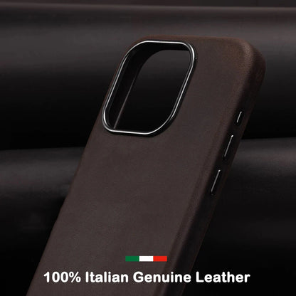 Italian Crazy Horse Genuine Leather Case for iPhone 16 15 17 Pro Max Magnetic Cases Personality Cowhide with MagSafe Phone Cover
