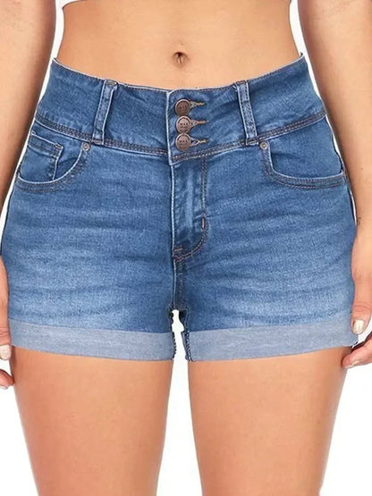 Women's New Summer Fashion Waistband Denim Stretch Fabric Shorts Casual Versatile Street Shorts