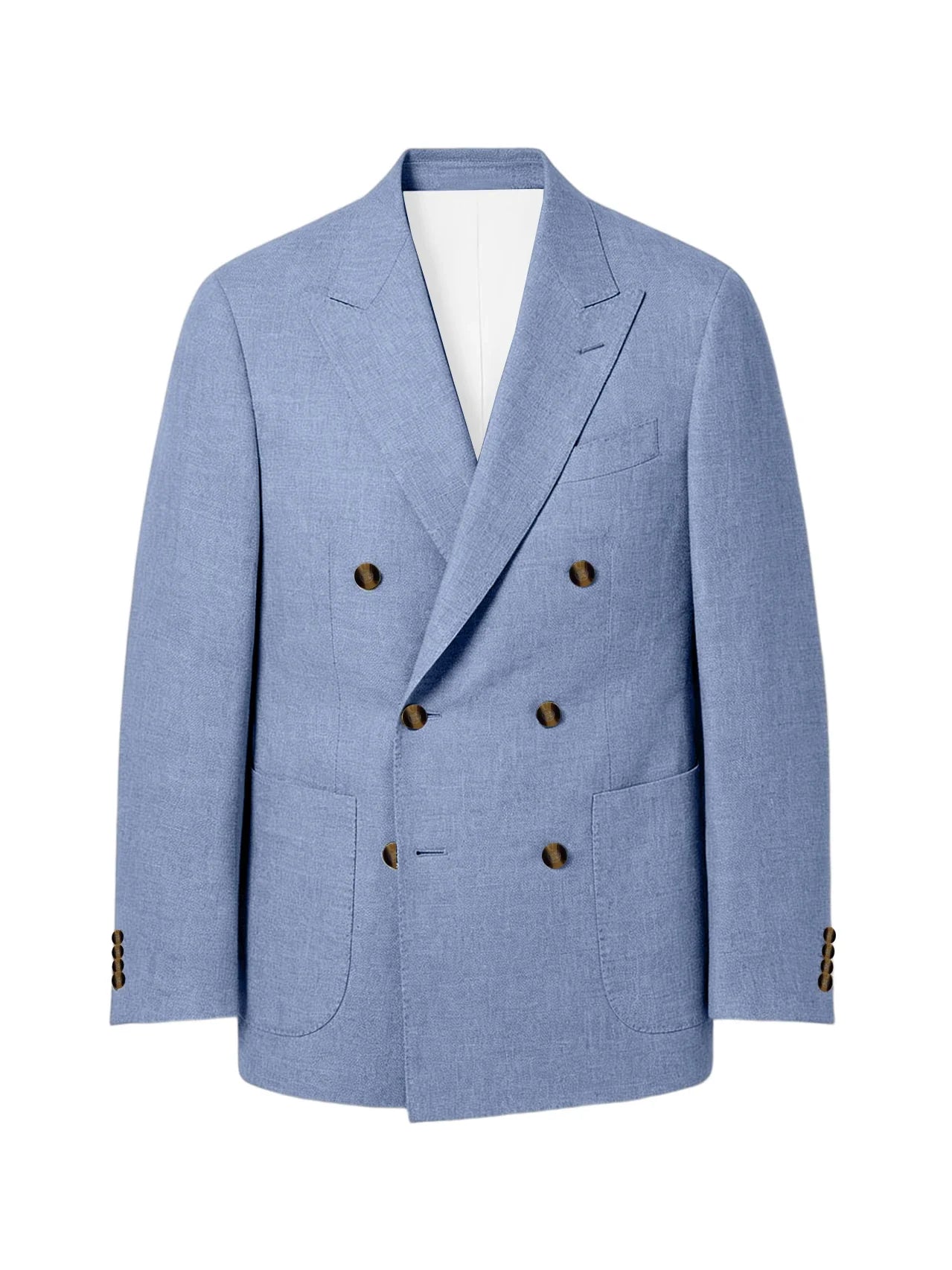 Men's Linen Double Breasted Blazer Peak Lapel Casual Business Suit Jacket With Patch Pockets For Daily Office Wear