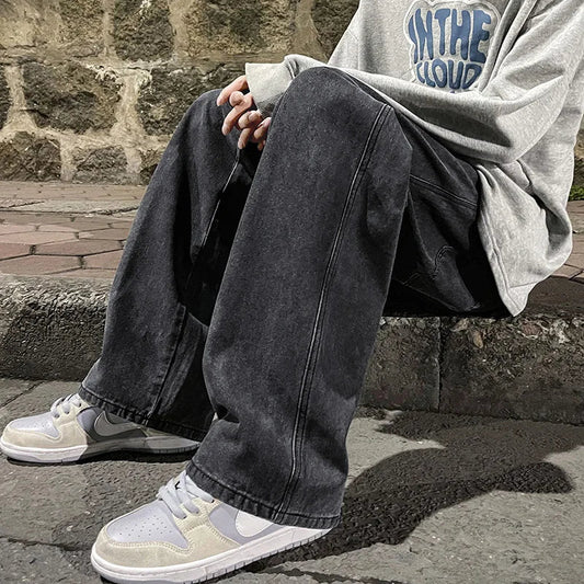 2026  Men's Jeans Korean Version Student Casual Pants High Street Straight Loose Wide Leg Jeans Black Grey  Blue Baggy Jeans
