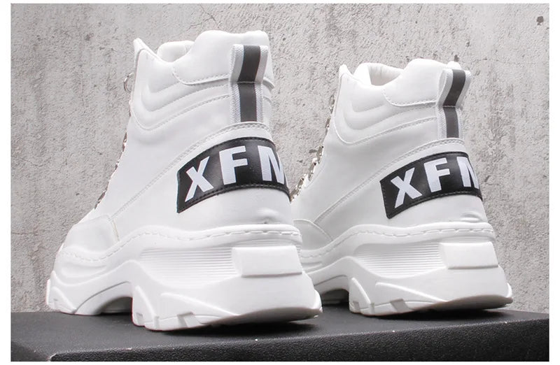 White High Top Board Boots for Men Thick Soled Men Boots with Elevated Height Inside Outdoor Casual Versatile High-top Shoes