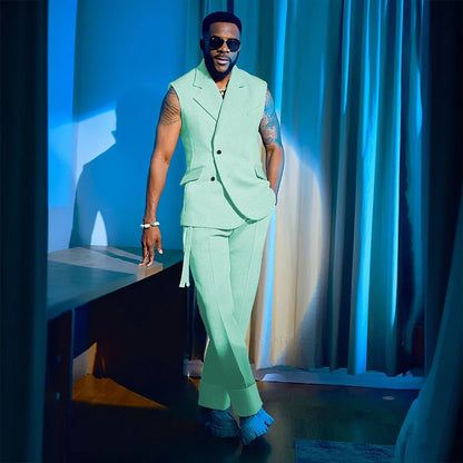 2025 Summer Hot 2 Pieces Jacket Pants Single Breasted Notch Collar High Quality Business Male Clothing Sleeveless Fashion