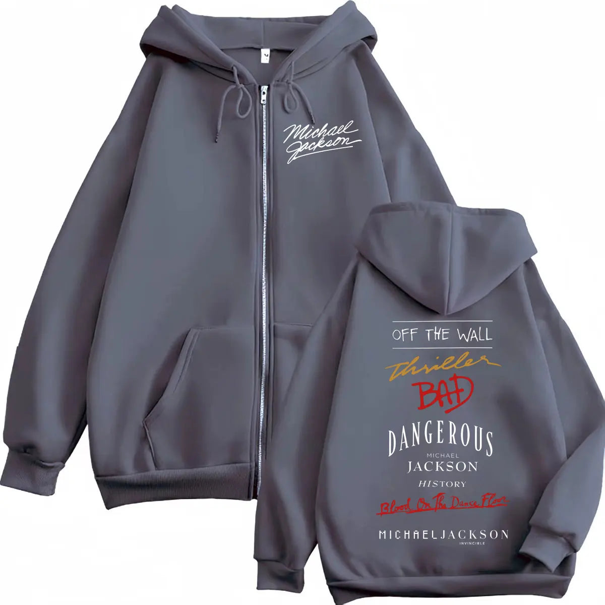 90's Rock Singer Michael Jackson Album Print Zipper Hoodie High Quality Fashion Zip Up Pullovers Men Women Oversized Sweatshirts