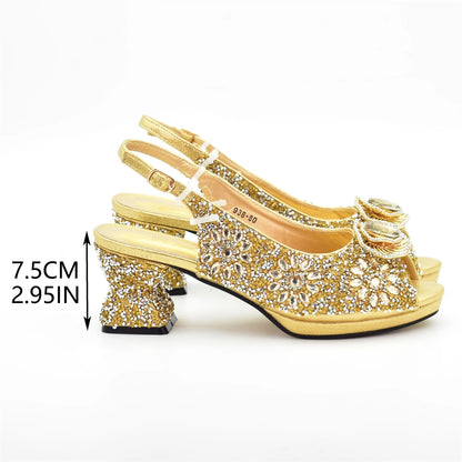 Italian Shoes and Bags Matching Set Decorated with Rhinestone Shoe and Matching Bag for Nigeria Party Wedges Shoes for Women