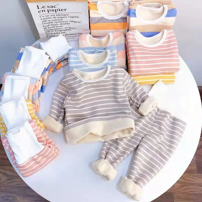 Baby Kids Thermal Underwear Suit Winter Pajamas Thick Plush Children Clothes Set High Waist Autumn Infant Girl Boy Homewear