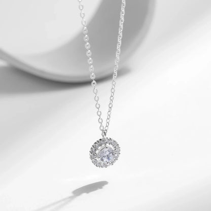 925 Sterling Silver Classic Sparkling Round High Quality Zirconia Wedding Pendant Necklace For Women Anniversary Jewelry