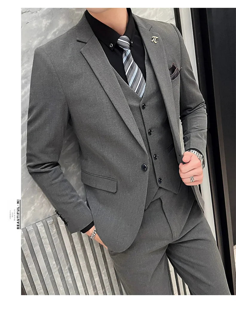 S-5XL Jacket Vest Pants Boutique Solid Color Casual Business Office Slim Mens Suit Groom Wedding Gown Blazer Waist Coat Trousers