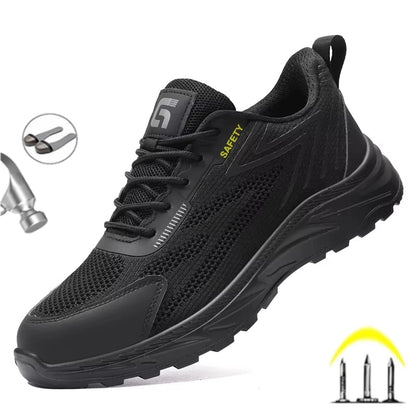 Summer Breathable Men Labor Shoes Lightweight Work Safety Boots Sneakers Anti Nail Indestructible Steel Toe Male Footwear
