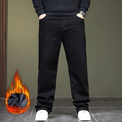 Extra Large Size 48 Men's Jean Straight Leg Loose Denim Pant Male High Elastic Stretch Fleece Big Plus 42 44 46 150 Kg 116 Waist