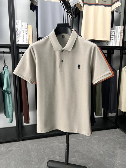 Designer brand 100% cotton short sleeve polo shirt luxury fashion pony embroidery men's business leisure summer new Paul T-shirt