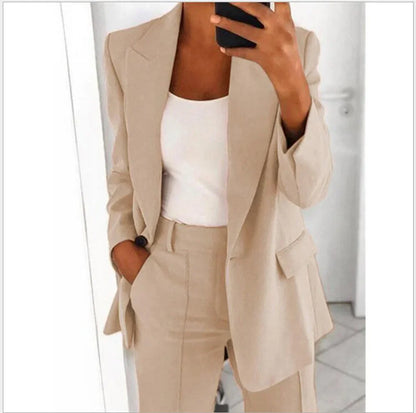 Elegant Slim Fit Suit Jacket And Pants Set for Women 2024 New Fashion Spring Autumn Turn-down Collar High-end Feeling