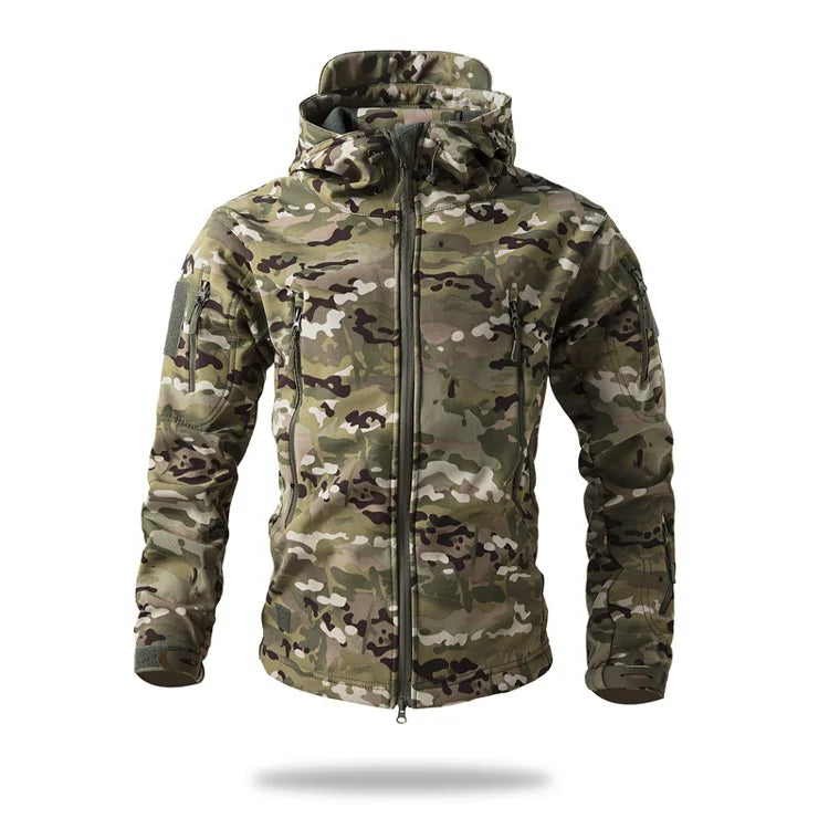 New Soft Shell Tactical Jacket  Men Winter Fleece Hooded Coat Hunting Clothes Outdoor Camouflage CS Tops Waterproof Windproof