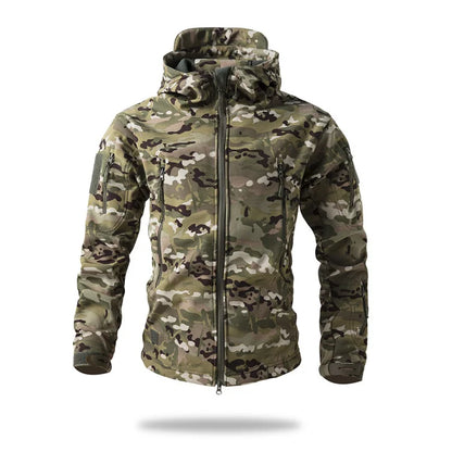 New Soft Shell Tactical Jacket  Men Winter Fleece Hooded Coat Hunting Clothes Outdoor Camouflage CS Tops Waterproof Windproof